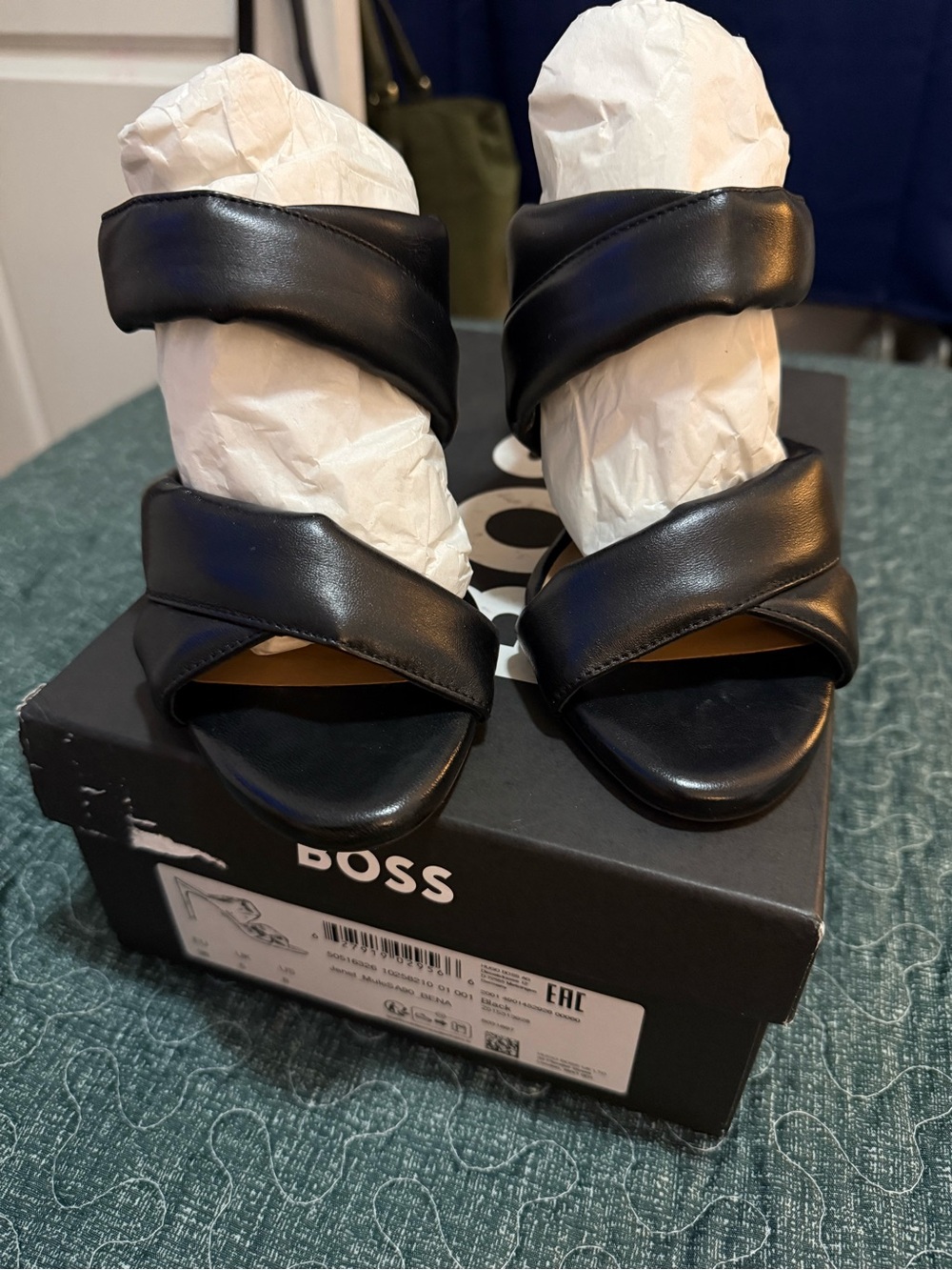 Boss Black Crisscross Padded Leather Heeled Sandals